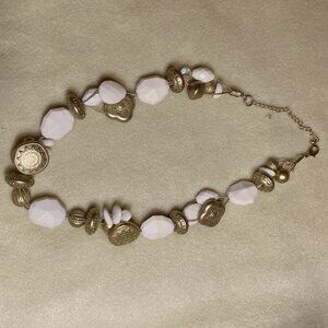Multi-faceted White Faux Stone Choker with Extender.